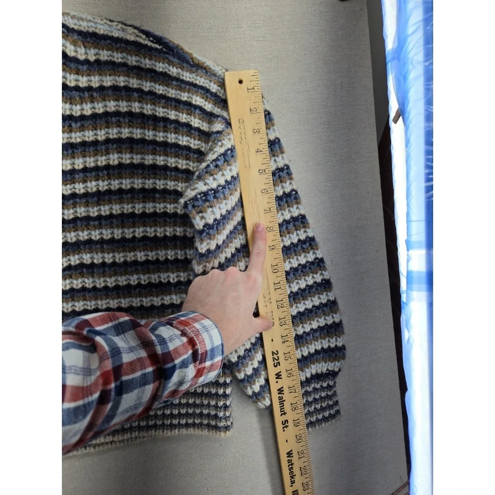 Madewell Women's Waller Crop Cardigan Sweater Striped Heather Cloudburst Large - Picture 7 of 9